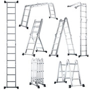 Scala pieghevole in alluminio con pioli e piedini antiscivolo, Scala multifunzione allungabile da 370,5cm-Scale e ponteggi