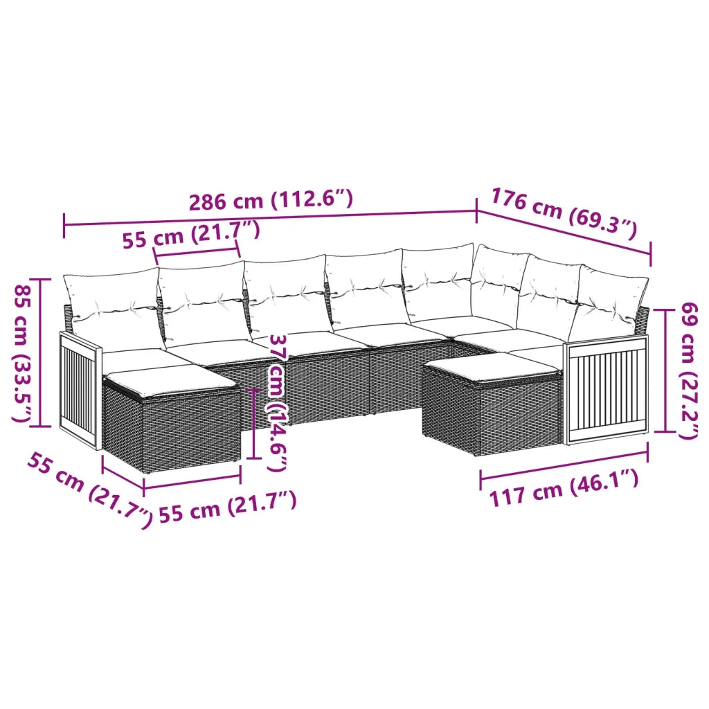 Set Divani da Giardino 9 pz con Cuscini Nero in Polyrattan 3228219
