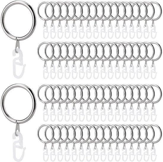 Raccordi per tende metalliche con ganci - 100 pezzi - 30 mm - argento - ganci in plastica
