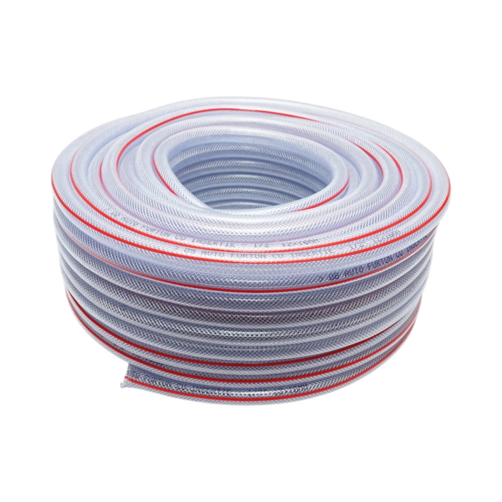Tubo da giardino in PVC trasparente da 1/2 pollice (12 mm), PN9 bar, 12x18 mm con inserto tessile intrecciato 50 m/rotolo USO INTENSIVO