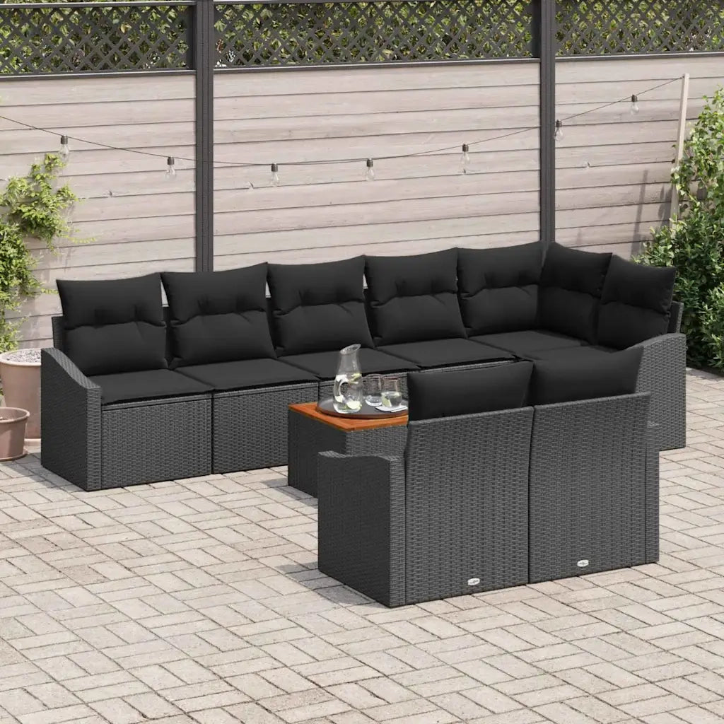 Set Divano da Giardino con cuscino 9 pcs Nero polyrattan 3347849
