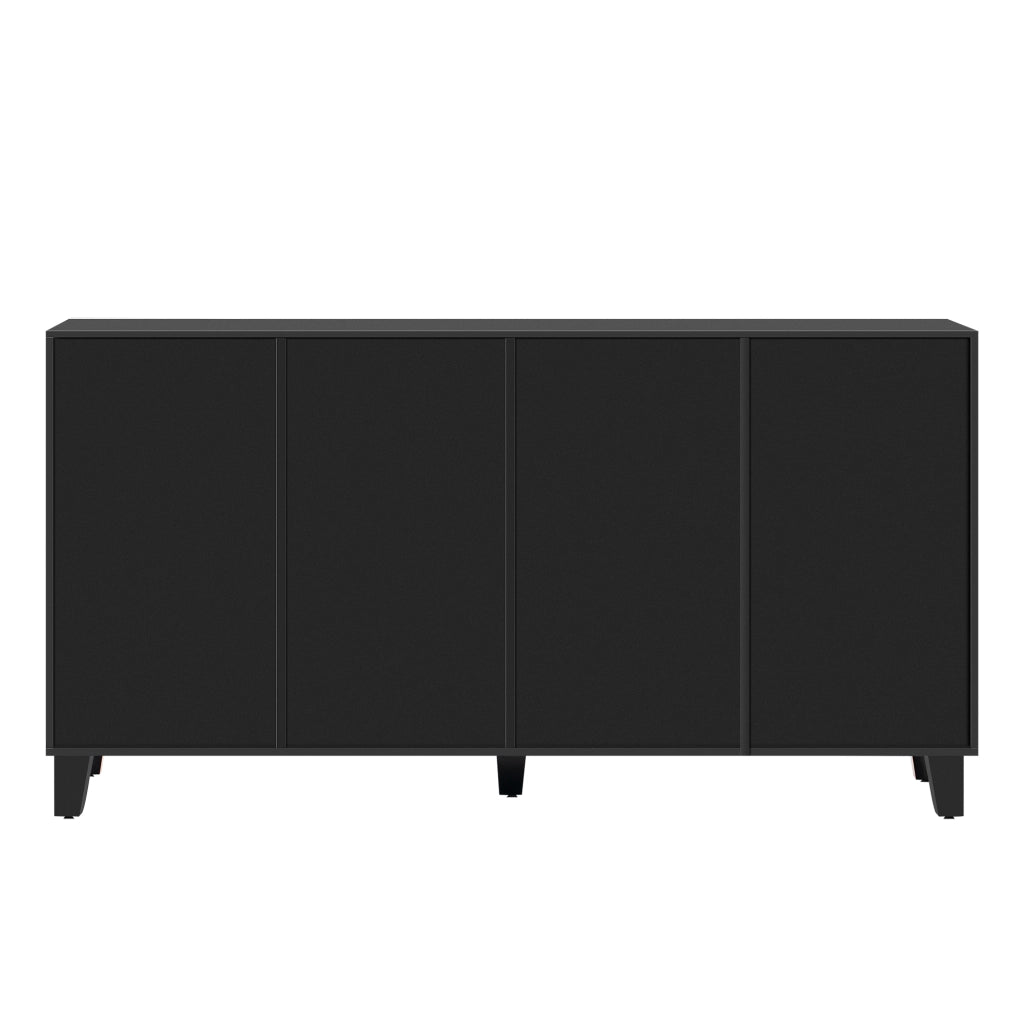 Anrichte spiegelata nera - Zephmum- 160x40x84cm- Maniglie in cristallo, 4 ante