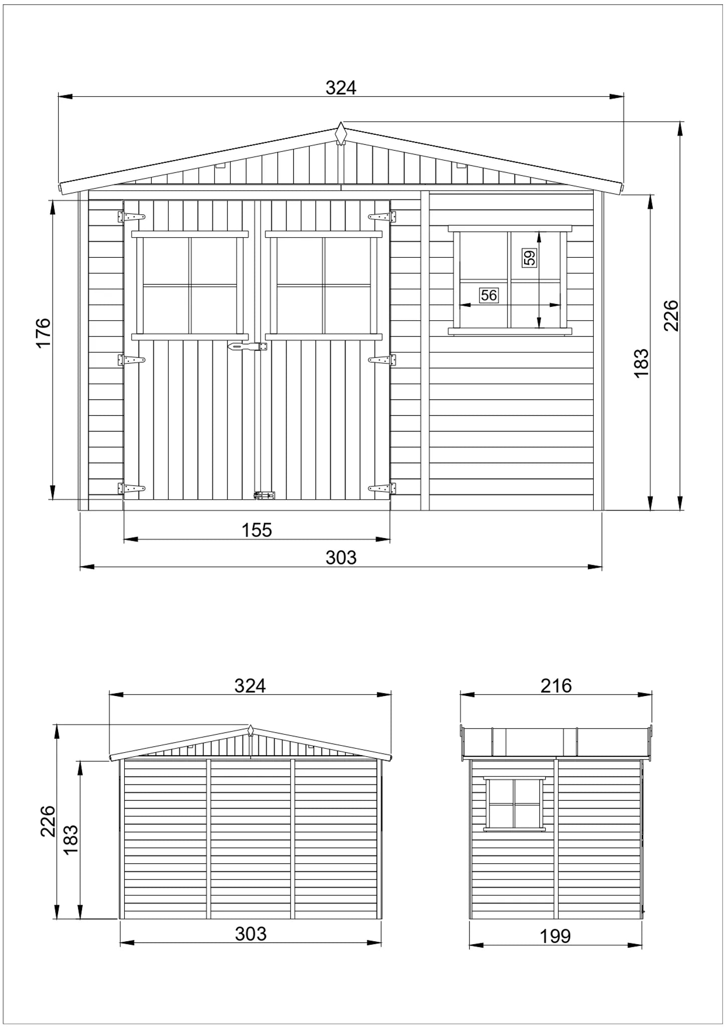 TIMBELA M334+M334G Casa da giardino in legno naturale CON PAVIMENTO IMPREGNATO A226x216x324 cm/6 m²