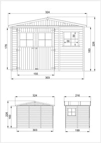 TIMBELA M334+M334G Casa da giardino in legno naturale CON PAVIMENTO IMPREGNATO A226x216x324 cm/6 m²