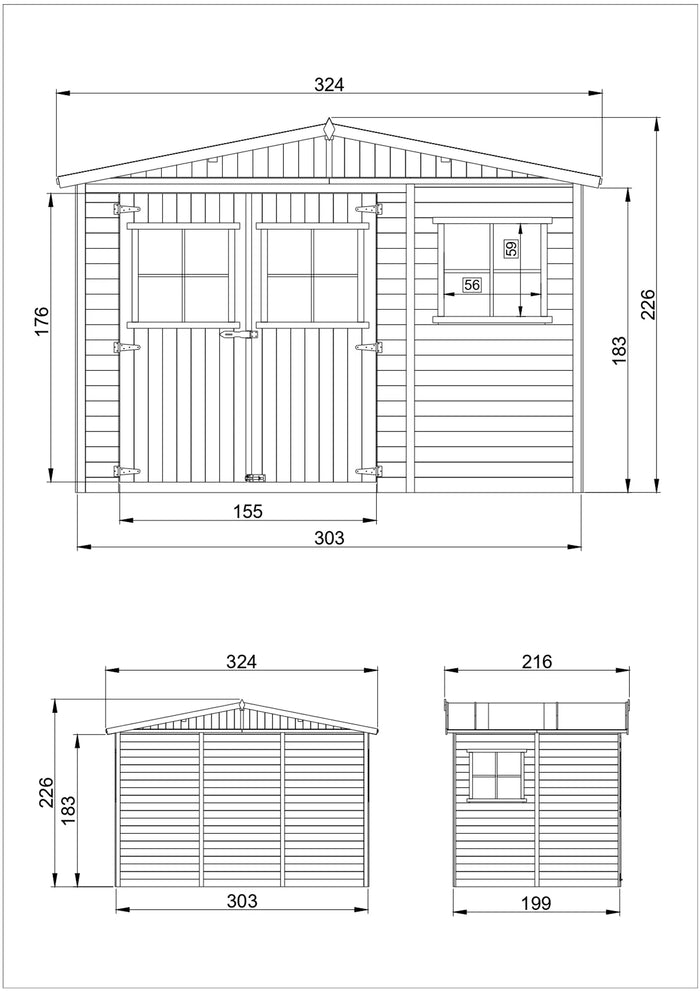TIMBELA M334+M334G Casa da giardino in legno naturale CON PAVIMENTO IMPREGNATO A226x216x324 cm/6 m²