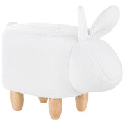 Sgabello per bambini con coniglietto di animali Poggiapiedi per cameretta con gambe in legno imbottite in tessuto di poliestere bianco sporco