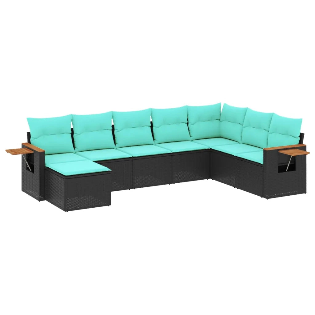 Set Divani da Giardino con Cuscini 8 pz Nero in Polyrattan