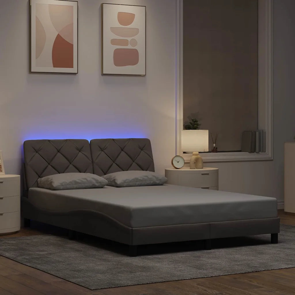 Giroletto con LED senza Materasso-Struttura Letto Tortora 140x190 cm in Tessuto