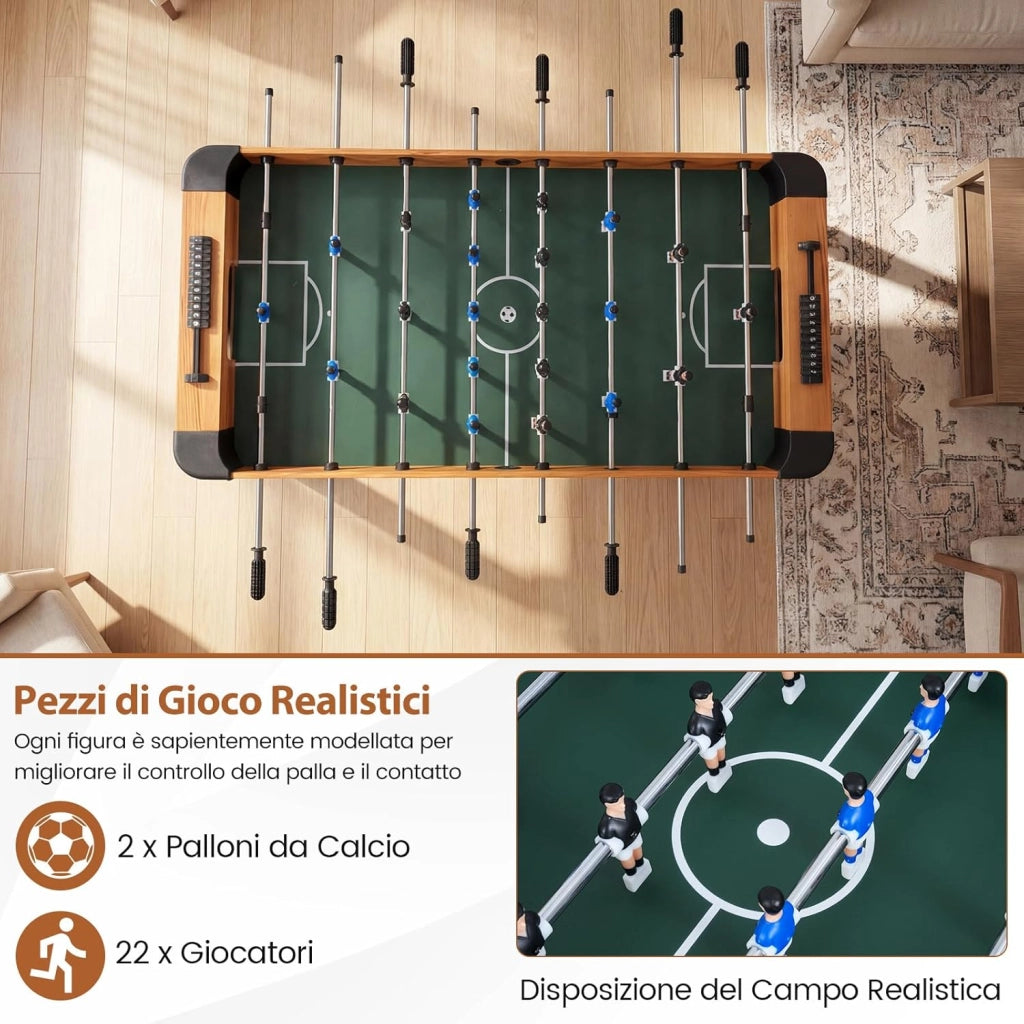 COSYWAY Calcio Balilla, Biliardino con 22 Giocatori, 2 Palline e Contatori, Tavolo da Calcio con 8 Aste per Adulti e Bambini, 119 x 108 x 79 cm
