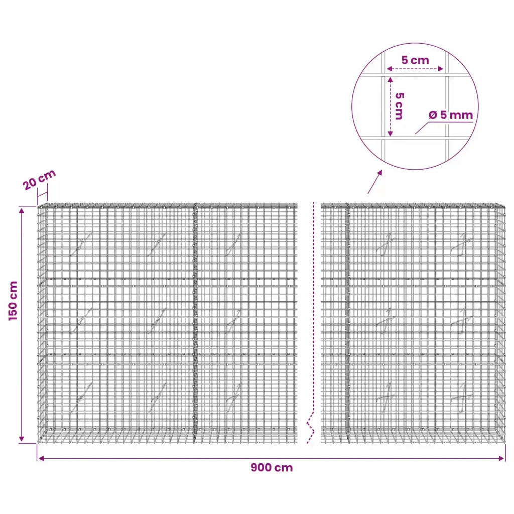 Gabione con filo da 5 mm e rete da 5x5 cm 900x20x150 cm 3464100