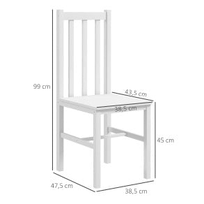 Set di 2 sedie da pranzo 47.5x38.5x99 cm con schienale a listelli in legno bianco