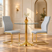 Set tavolo da pranzo rotondo in vetro con sedie grigio chiaro