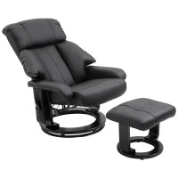 Poltrona Relax Reclinabile e Massaggiante con Pouf Poggiapiedi e Telecomando, 76x80x102 cm Nero