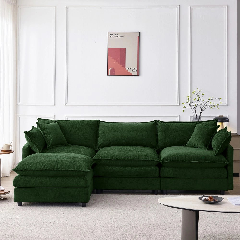 Divano Angolare Modulare 3 Posti con Chaise Longue e Poggiapiedi ¨C Xylo ¨C Chenille