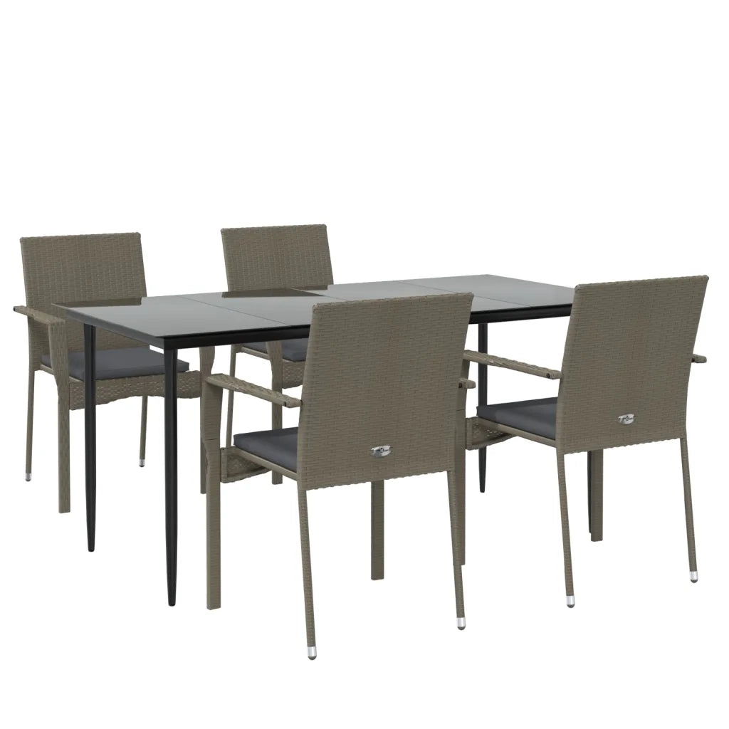 Set da Pranzo Giardino 5pz | Set Salotto da Giardino Nero e Grigio con Cuscini Polyrattan