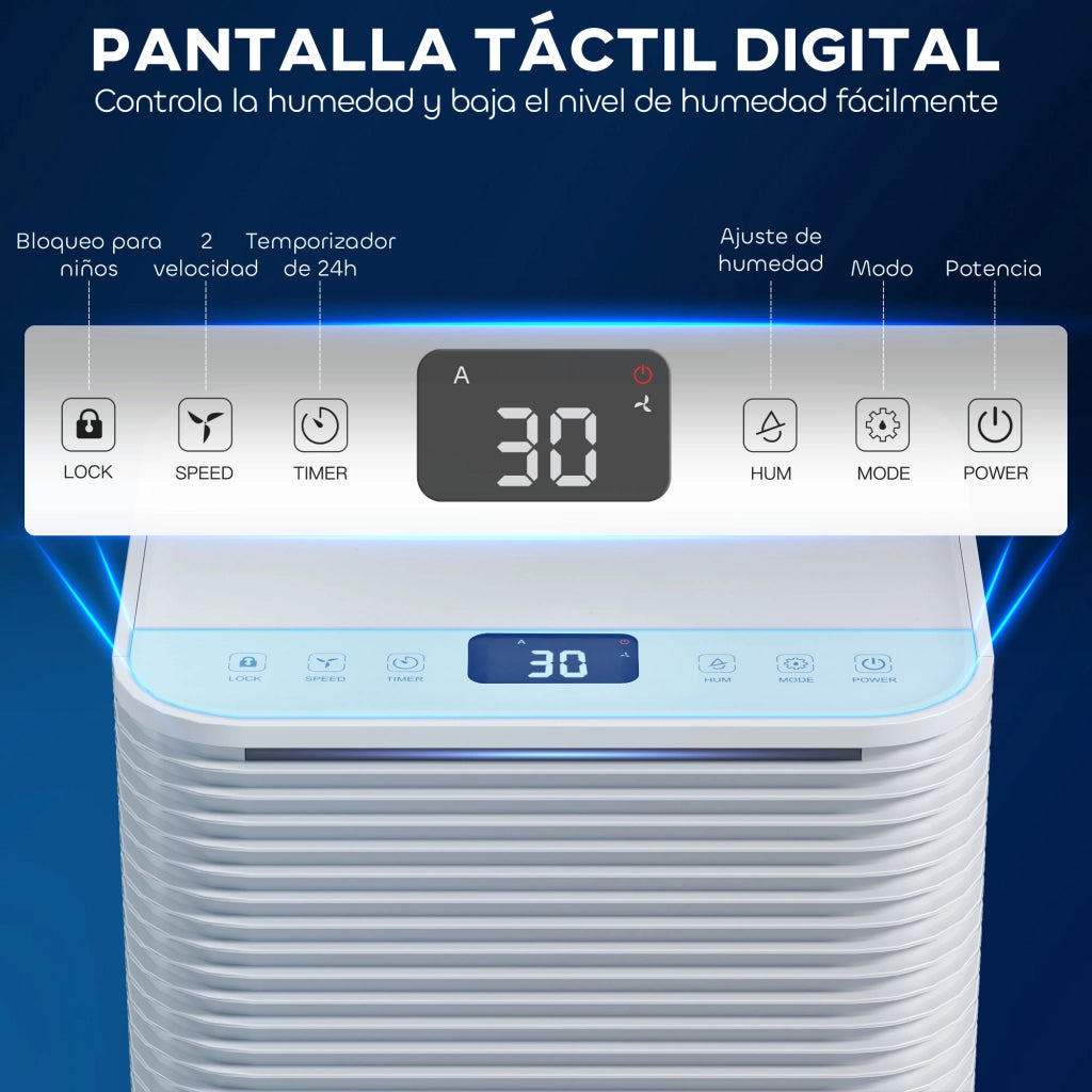 Deumidificatore 10L/giorno ¨C Xylo ¨C Silenzioso 3 modalit¨¤ LED timer 24h blocco bambini drenaggio continuo bianco