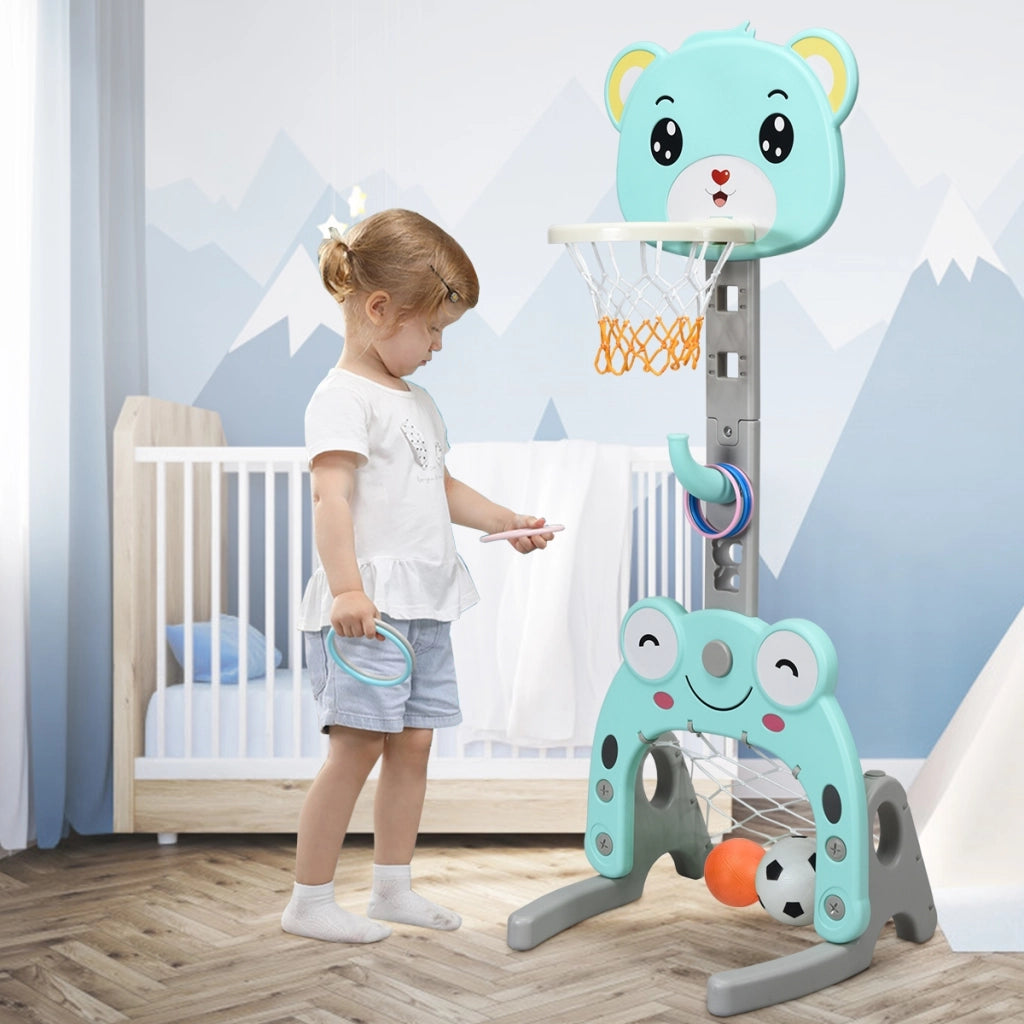 Canestro da basket 3 in 1 per bambini, Canestro da basket con porta da calcio e gioco degli anelli