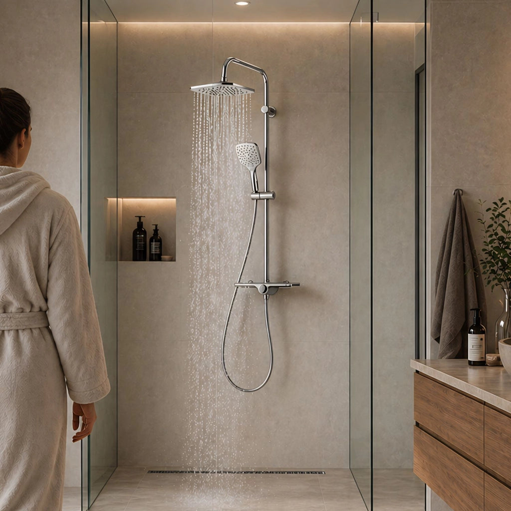 Colonna doccia win con mensola regolabile e design moderno cromo lucido