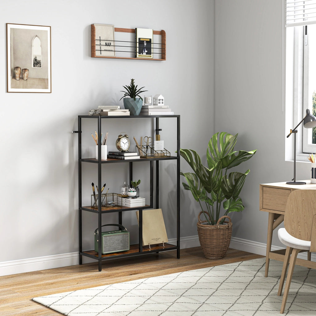 Libreria a 4 Ripiani in Stile Industriale 77x30x116 cm in Legno e Metallo Marrone Rustico