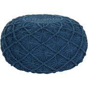Pouf in cotone imbottito 50 x 30 cm blu scuro con motivo macramé stile boho per camera da letto o soggiorno