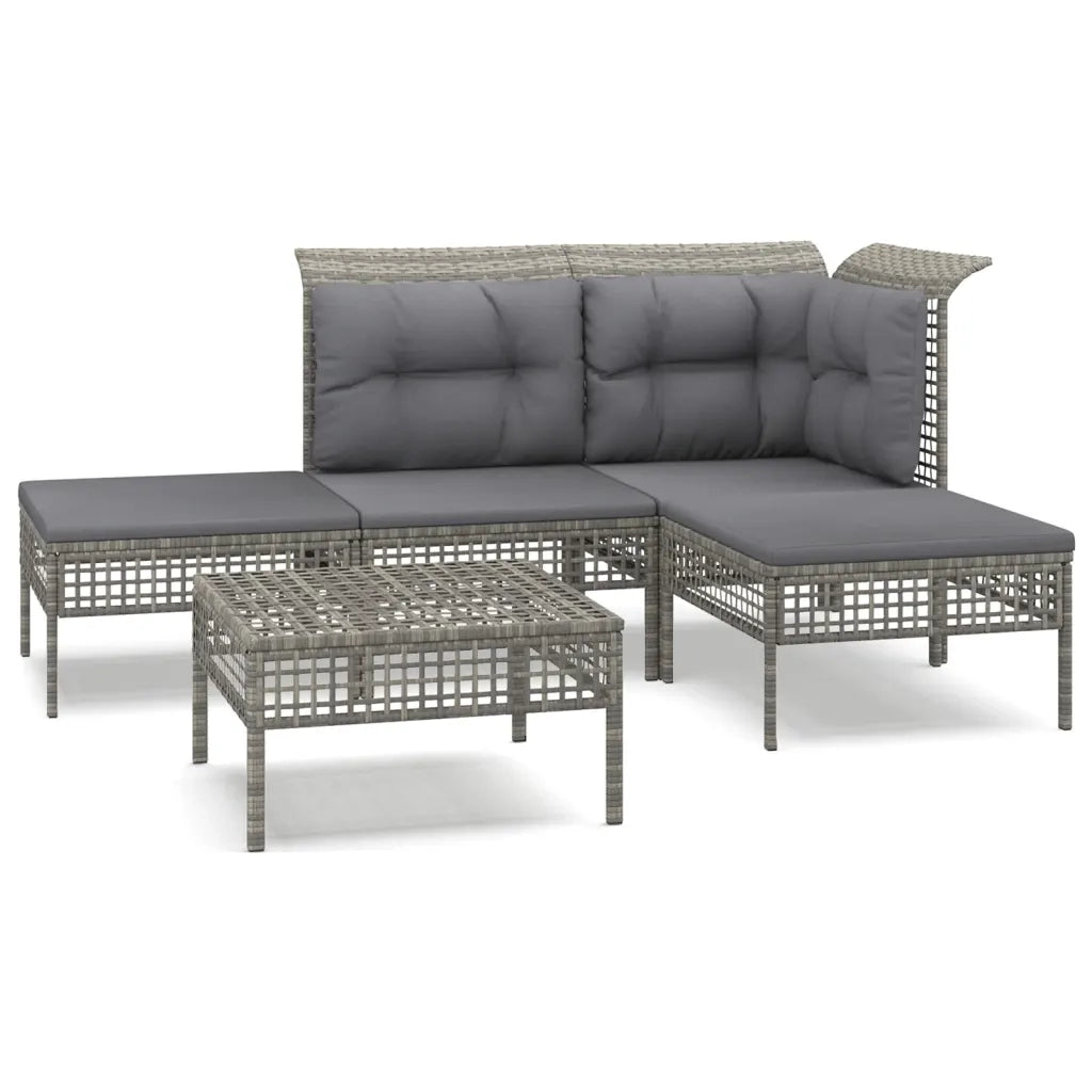 Set Divani da Giardino 5 pz | Set Salotto da Giardino con Cuscini in Polyrattan Grigio