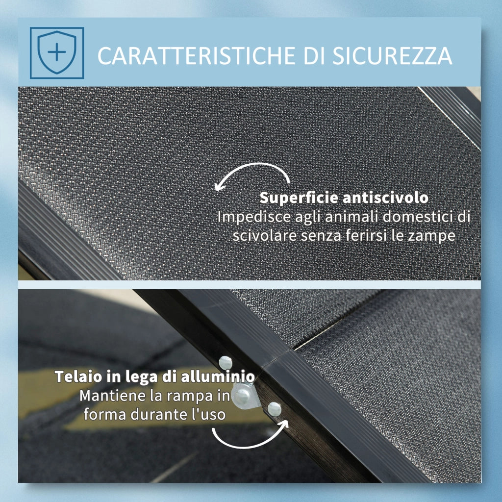 EasyComfort Rampa per Cani Pieghevole con Superficie Antiscivolo in MDF e Alluminio, 158x43.5x2.5 cm, Nero
