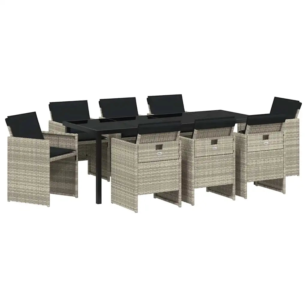 Set da Pranzo per Giardino 9 pcs Grigio chiaro polyrattan 3380612