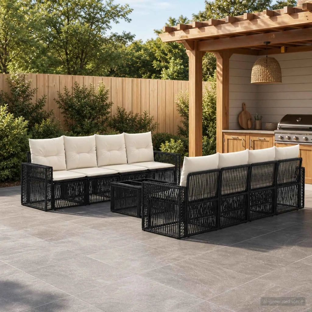 Set Divano da Giardino 9 pz Nero polyrattan 3435067