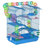 Gabbia per Criceti 5 Piani con Tubi, Ruota e Casetta ¨C Zephmum ¨C Blu 47x30x59 cm