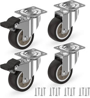 Set di 4 ruote per mobili 50 mm - - Ruote pieghevoli con freno fino a 50 kg per ruota - - Piccole ruote in gomma per uso interno - - Rotola silenziosamente ed è amichevole con i pavimenti - - Ruote di trasporto per molti tipi di pavimenti