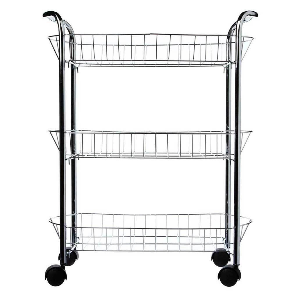 Carrello Cucina in Metallo con 3 Cestelli 4 Ruote per Frutta Verdura 51x26x74cm