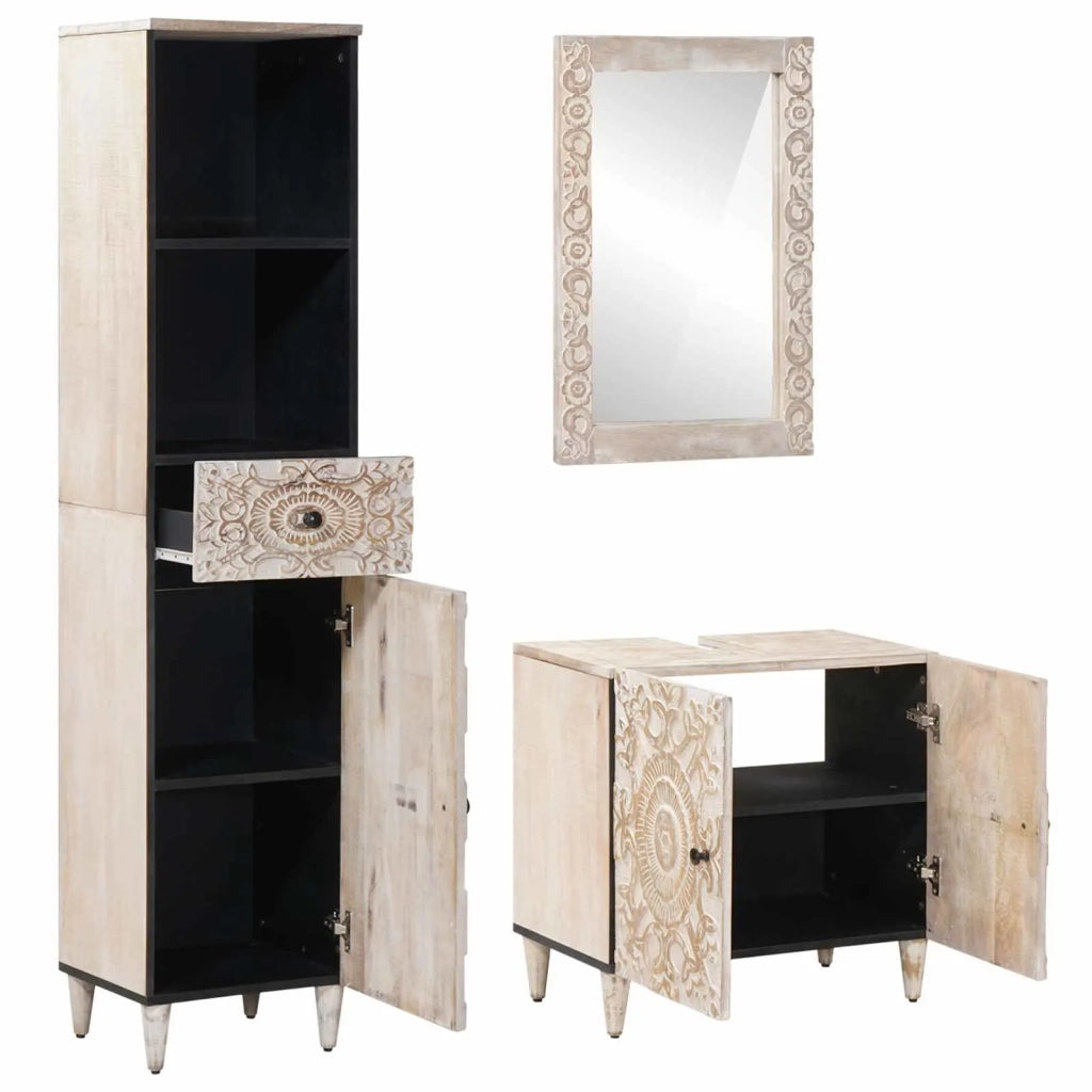 Set di mobili per il bagno 3 pcs Bianco Legno di mango massello 3310115