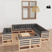 Set Divani Giardino 12 pz con Cuscini in Legno Massello di Pino 3076999