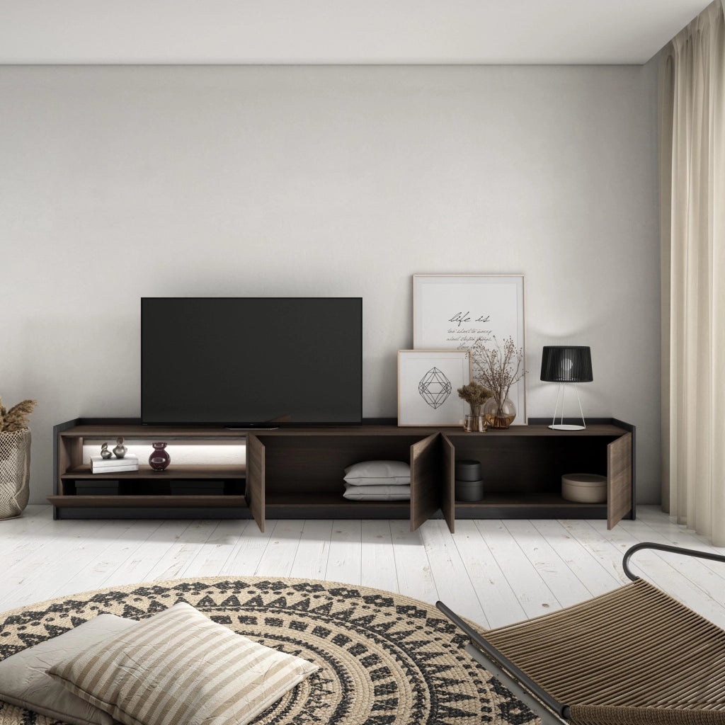 Mobile TV Soggiorno, 310x50x37 cm, Per TV fino a 80", LED, Rovere scuro e Nero