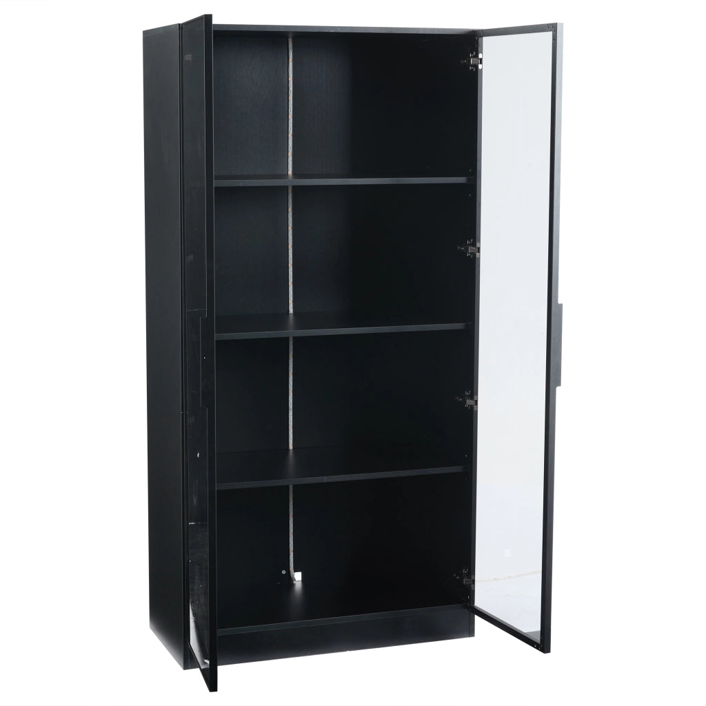 Libreria Vetrina con LED ¨C MINIMAL ¨C Legno, 2 Ante, Ripiani Regolabili, 80x40x160