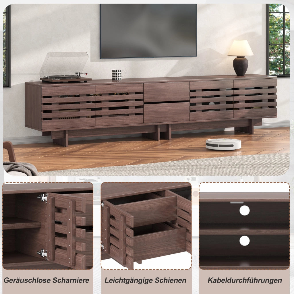 Mobile TV moderno 200 cm in legno noce con 4 ante e 2 cassetti