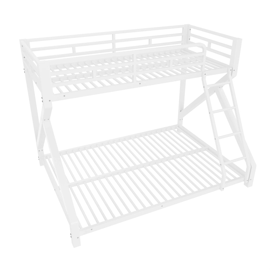 Letto a castello ULEVR 90x200 e 140x200 cm con LED, scala e sponde di sicurezza, metallo bianco