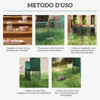 Gabbia Trappola per Animali Vivi Piccoli con Doppia Porta e Maniglia, 60x18x20cm, Verde Scuro