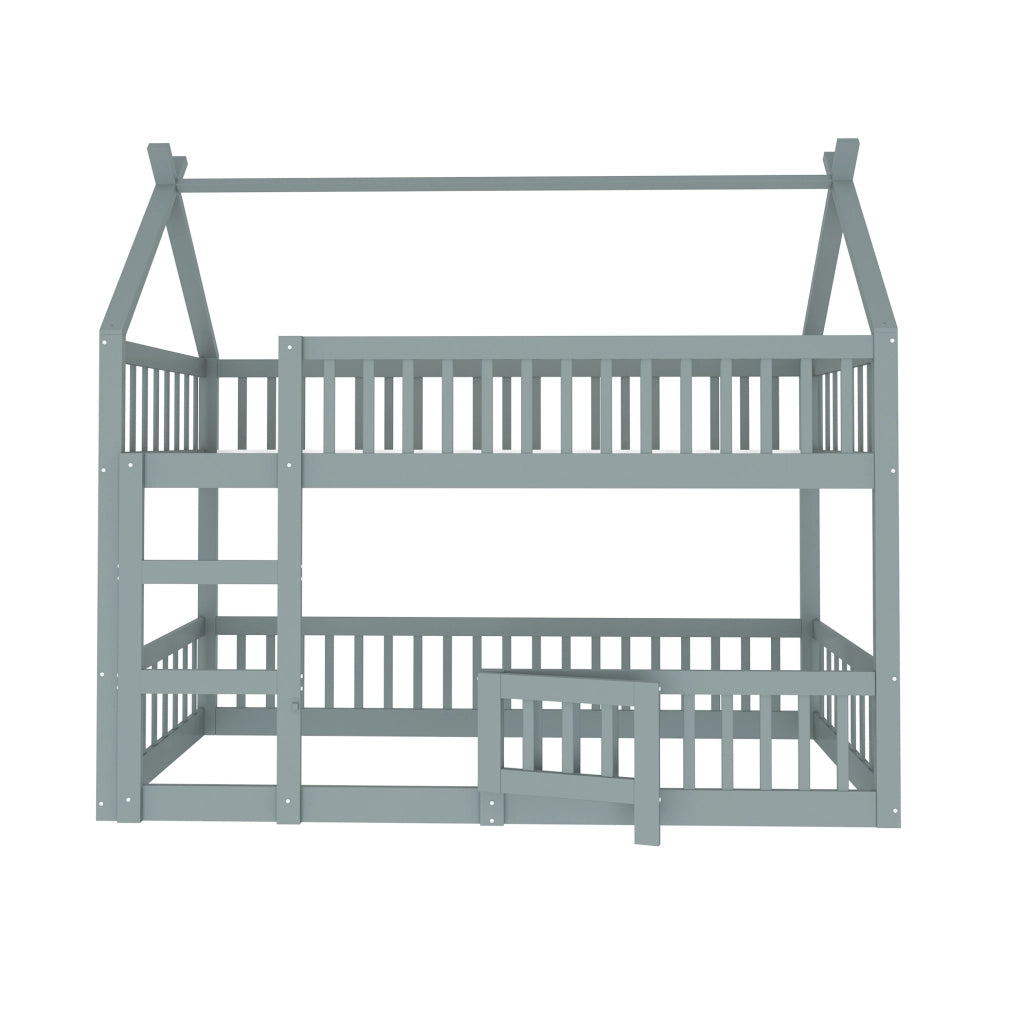 Letto a castello per bambini 90x200 cm con scala integrata e design salvaspazio grigio