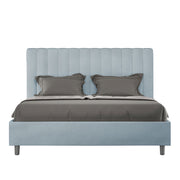 Letto Matrimoniale 160x210 cm con Rete e Contenitore con Testata e Alzata Comoda Imbottito in Microfibra Agueda Azzurro