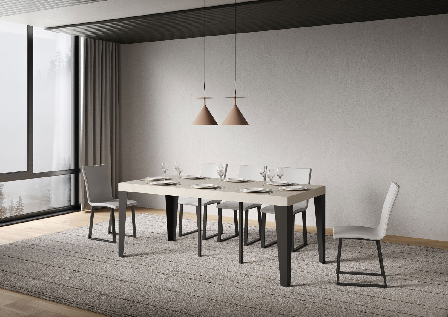 Consolle Allungabile 90-300x40x77 cm Flame Premium Cashmere Telaio Antracite