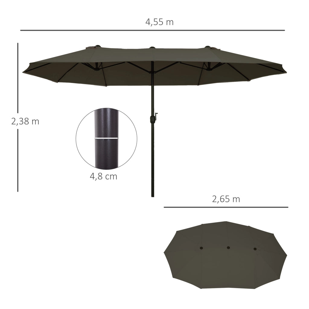 Ombrello doppio parasole ovale 460 x 270 x 240 cm con manovella colore grigio per giardino e patio