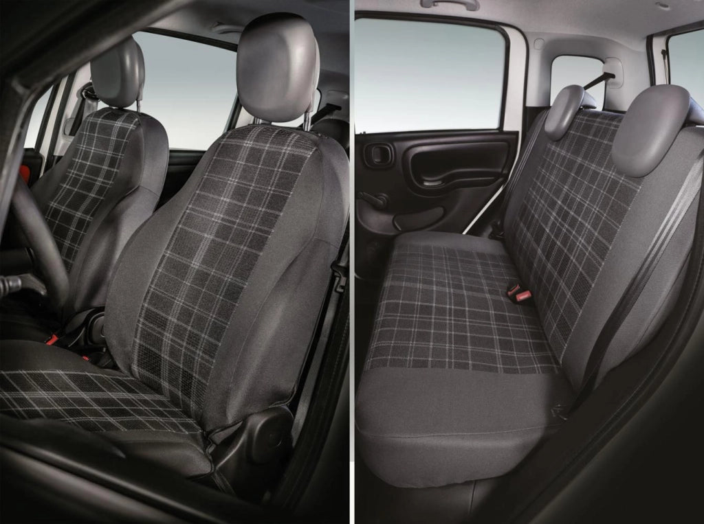 Serie Completa Coprisedili Personalizzati Fiat Panda 12> 4 Posti Post. Intero Tess. Misto Cotone Scozzese Grigio/piombo