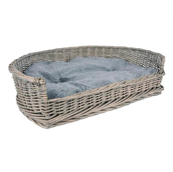 Mangiafagioli per cani con cuscino - divano per cani con divano per cani per comfort - mangiafagioli per cani in rattan rattan lavabile cuscino - grigio