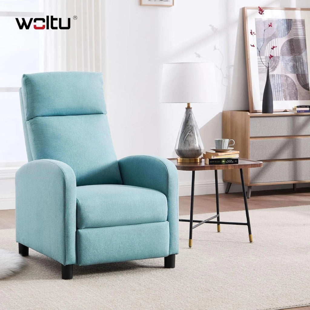 Poltrona Reclinabile a Multilivello, Chaise Longue con Poggiapiedi Regolabile, Poltrona Relax Singolo, Con Schienale Alto, Seduta Imbottita, Lino, Blu, SKS58bl