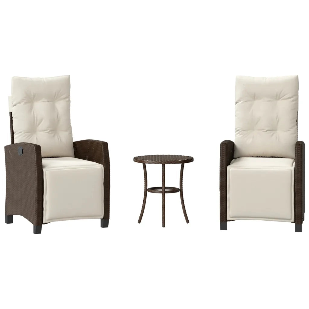 Set Bistr¨° 3 pz | Set Salotto da Giardino con Cuscini Marrone in Polyrattan