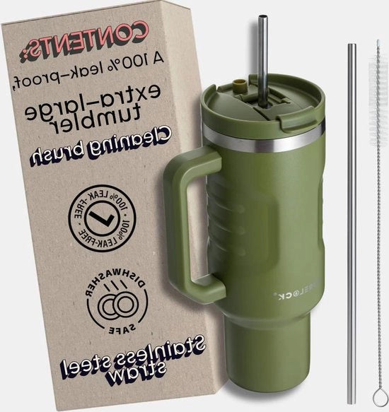 Tazza termica in acciaio inossidabile - Bicchiere a vuoto con imboccatura ermetica - Caffettiera con coperchio TwinLock - Verde oliva