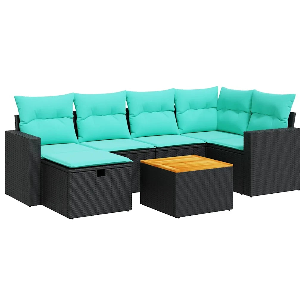 Set Divani da Giardino con Cuscini 7pz Nero Polyrattan