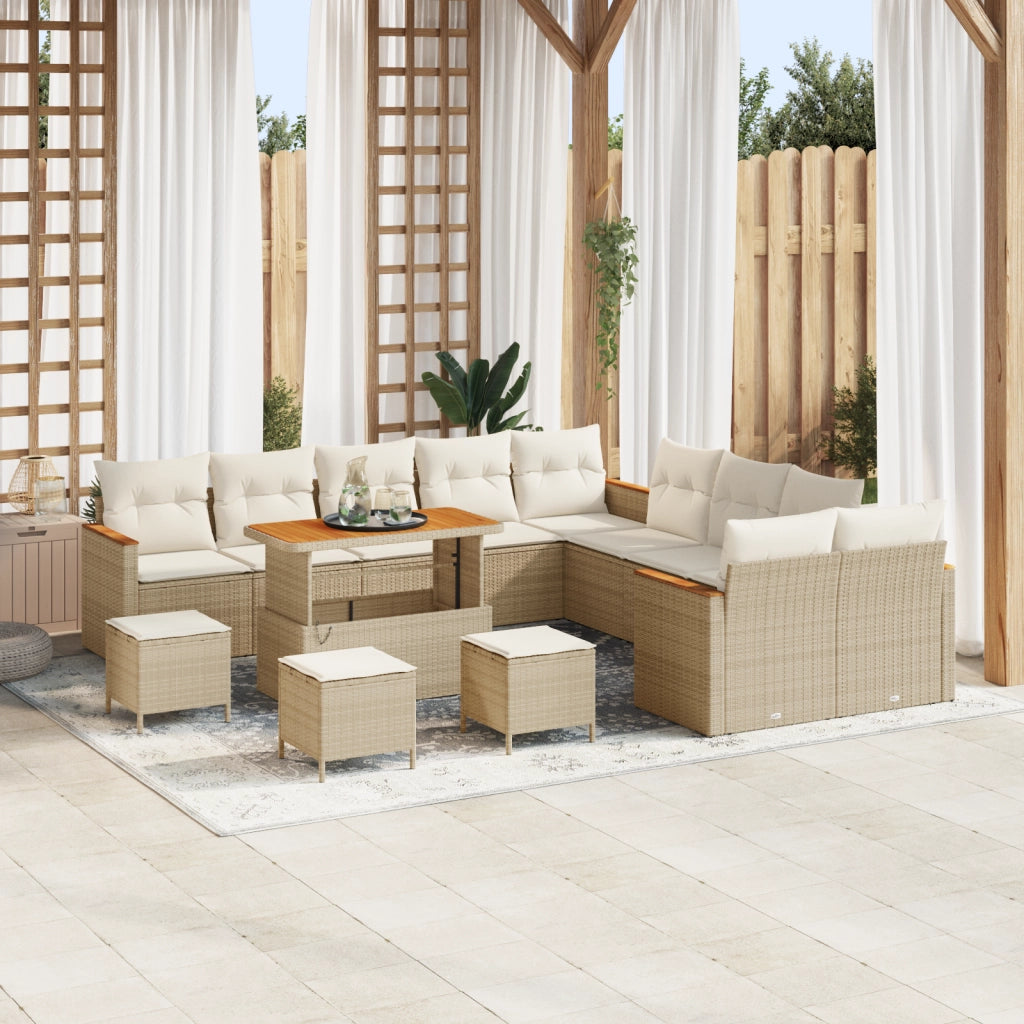 Set di divani da giardino da 14 pezzi con cuscini Beige Polirattan Acacia