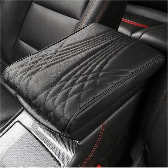 Supporto auto per braccio in pelle box con schiuma di supporto - cuscino per braccio comodo per veicoli - Nero.